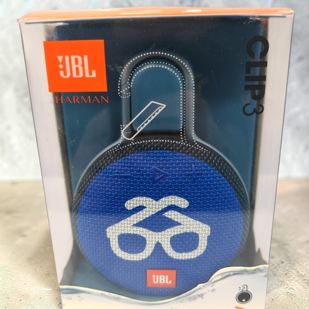 JBL Clip 3 Portable Bluetooth Speaker Waterproof Blue Glasses Graphic NIB New - Picture 3 of 7
